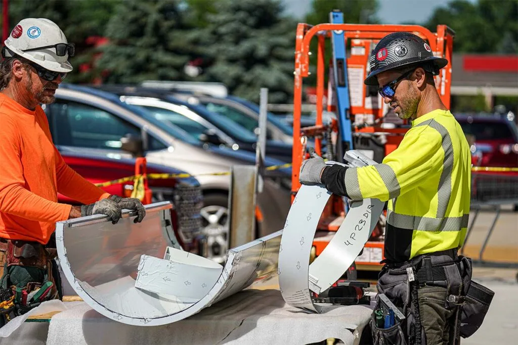 a construction worker assembling materials